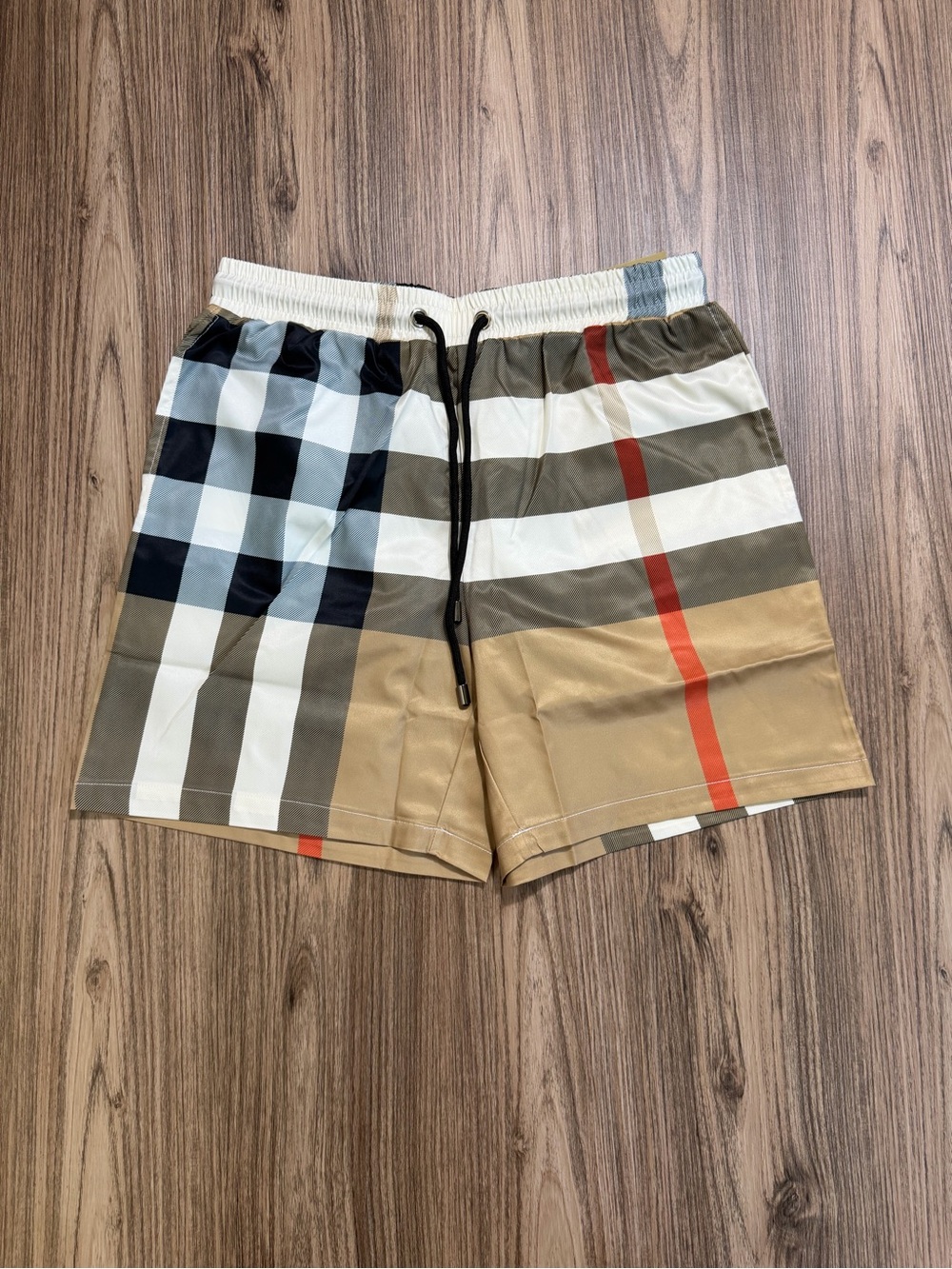 Burberry Beige, Black & Red Plaid Men's Swim Trunks